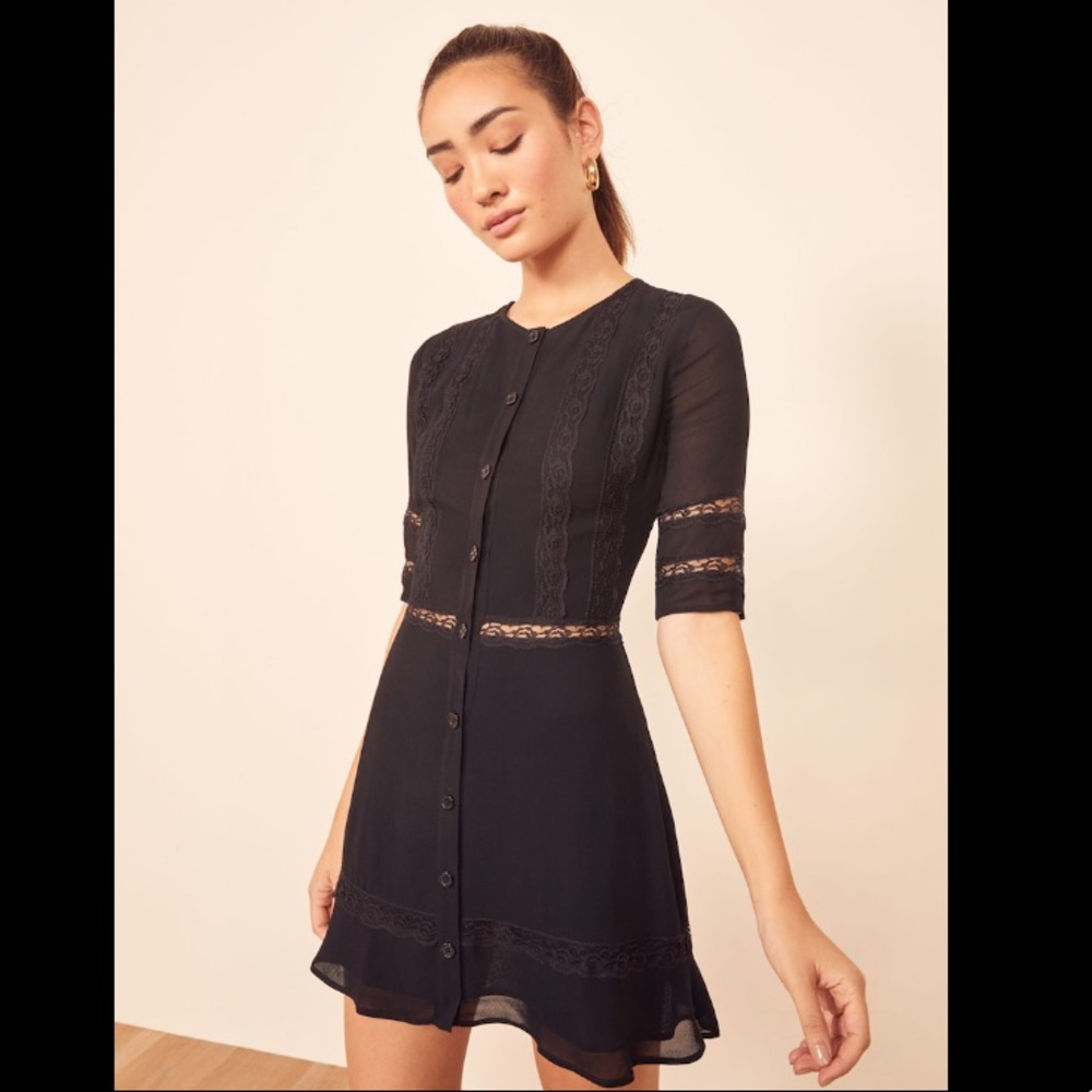 Reformation black inset lace sonnet dress
